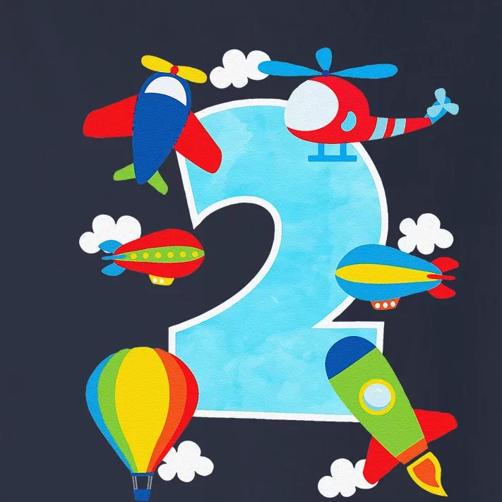 2nd Birthday Plane Hot Air Balloon Helicopter Number 2 Toddler Long Sleeve Shirt