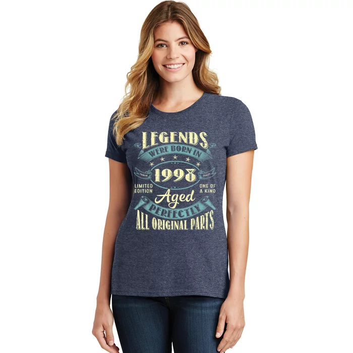 25th Birthday Present Gifts Vintage Legends Born In 1998 25 Year Old Women's T-Shirt