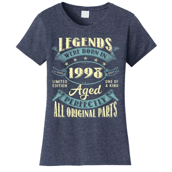 25th Birthday Present Gifts Vintage Legends Born In 1998 25 Year Old Women's T-Shirt