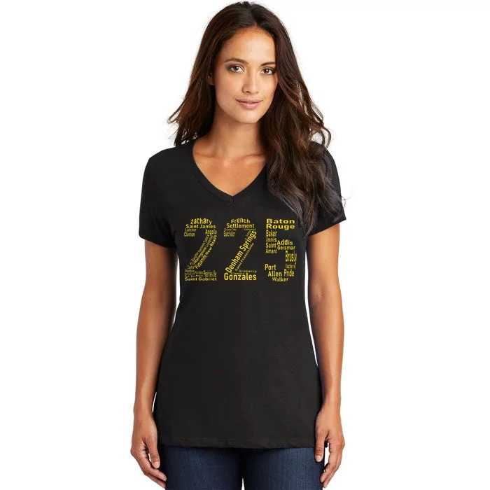 225 Baton Rouge Gonzales Denham Springs Area Code Women's V-Neck T-Shirt