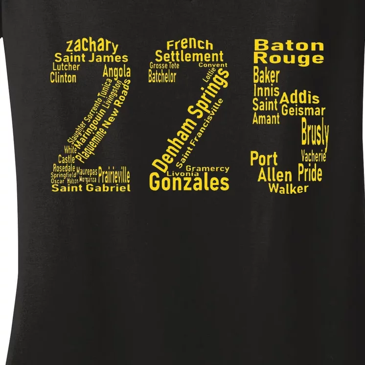 225 Baton Rouge Gonzales Denham Springs Area Code Women's V-Neck T-Shirt