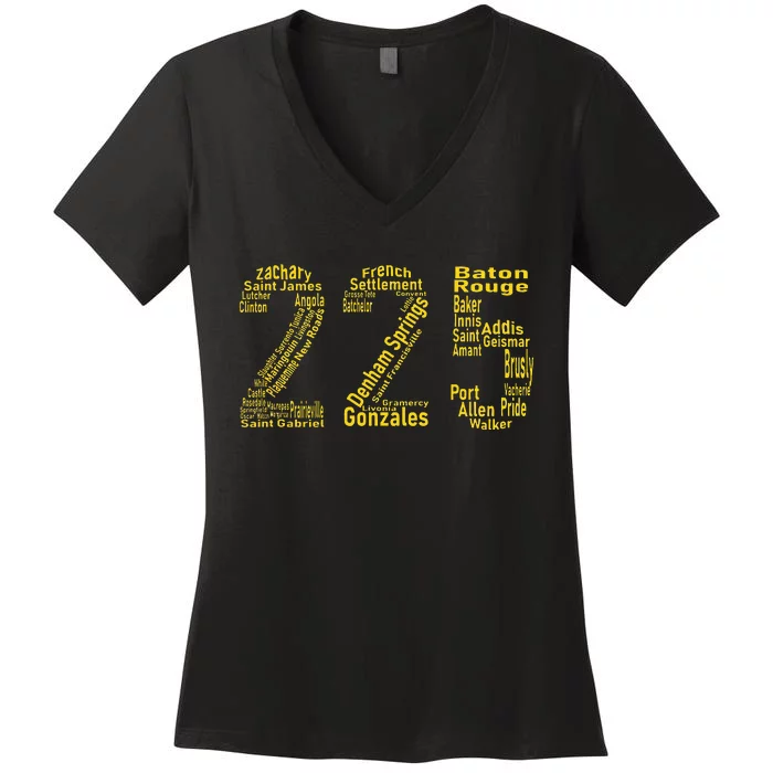 225 Baton Rouge Gonzales Denham Springs Area Code Women's V-Neck T-Shirt