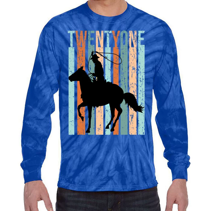 21st Birthday Retro Rodeo Horse Lovers Cow Rider Funny Gift Tie-Dye Long Sleeve Shirt