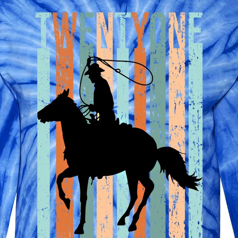 21st Birthday Retro Rodeo Horse Lovers Cow Rider Funny Gift Tie-Dye Long Sleeve Shirt