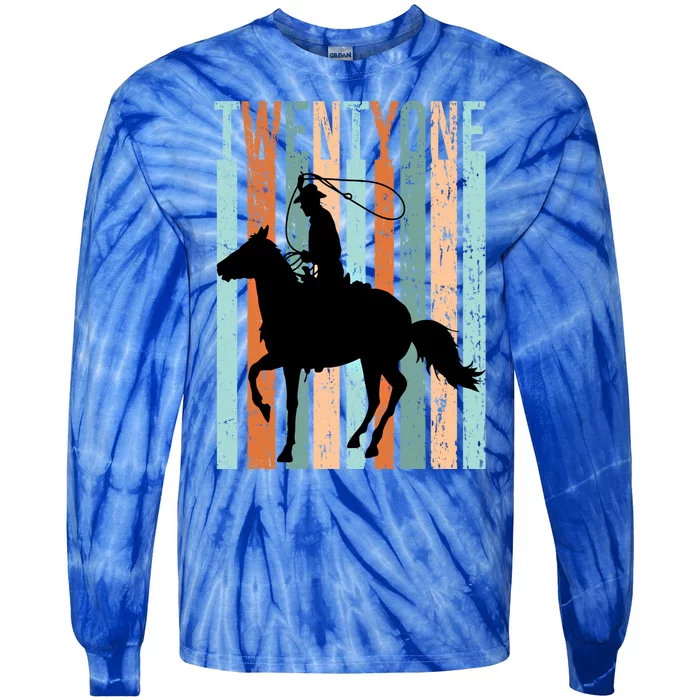 21st Birthday Retro Rodeo Horse Lovers Cow Rider Funny Gift Tie-Dye Long Sleeve Shirt