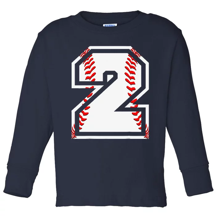 2nd Birthday Sports Gift Number 2 Baseball Theme Gift Toddler Long Sleeve Shirt