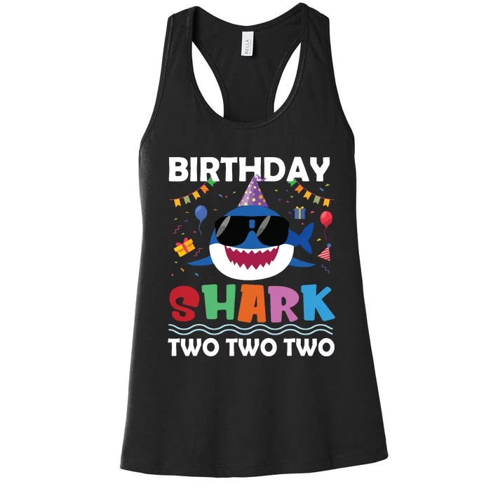 2nd Birthday Shark Matching Party Gifts For Women's Racerback Tank