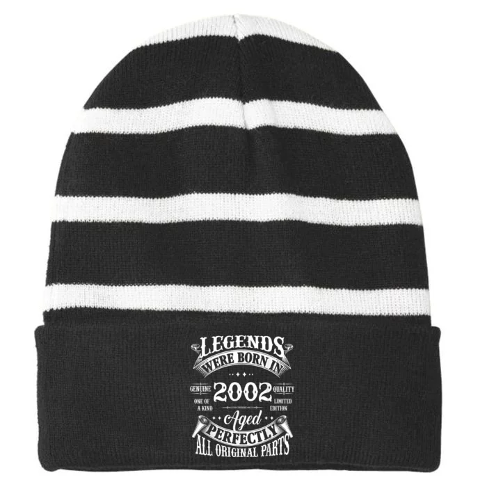 21st Birthday Tee Vintage Legends Born In 2002 21 Years Old Striped Beanie with Solid Band