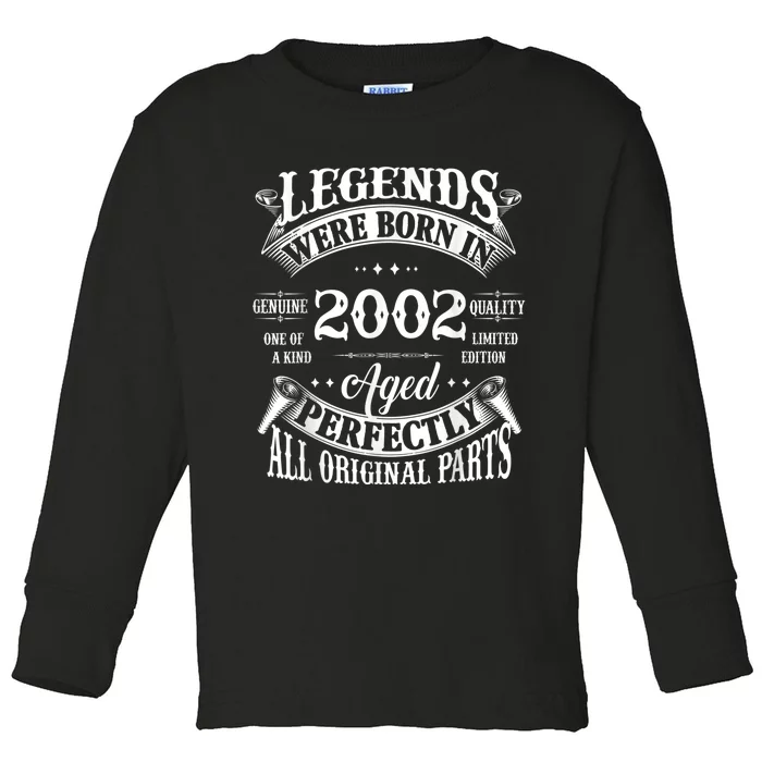 21st Birthday Tee Vintage Legends Born In 2002 21 Years Old Toddler Long Sleeve Shirt