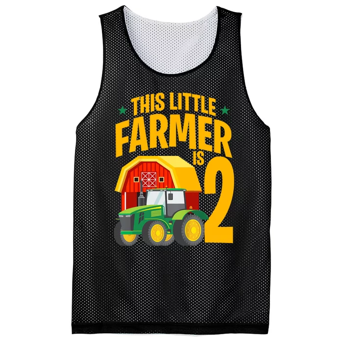 2nd Birthday This Little Farmer Is 2 Year Old Tractor Mesh Reversible Basketball Jersey Tank