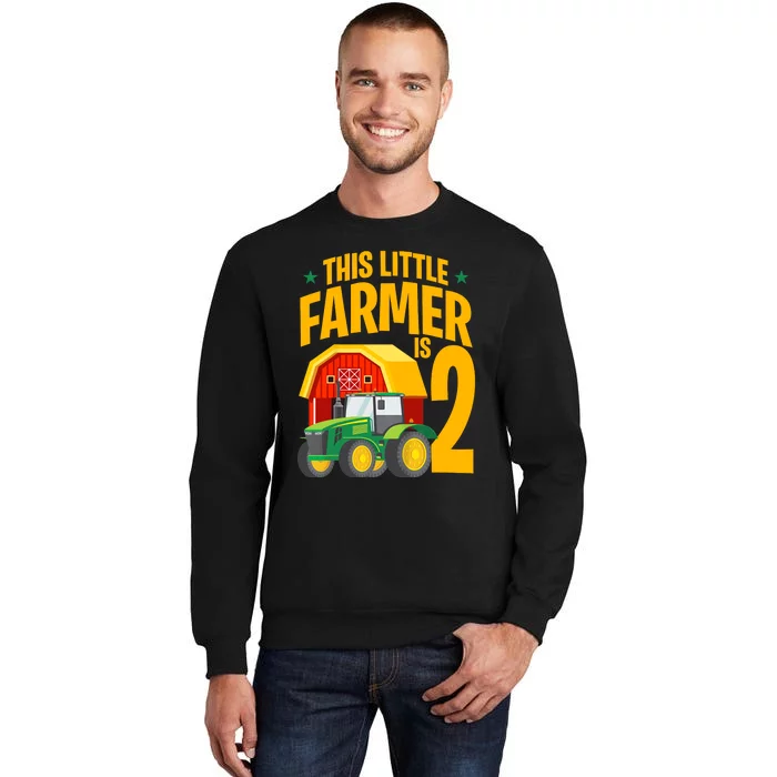 2nd Birthday This Little Farmer Is 2 Year Old Tractor Tall Sweatshirt