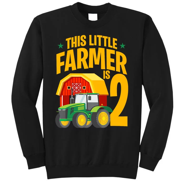 2nd Birthday This Little Farmer Is 2 Year Old Tractor Tall Sweatshirt