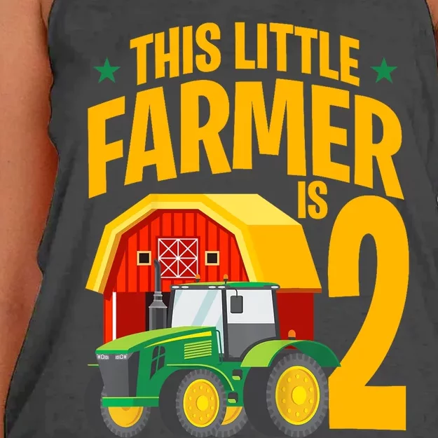 2nd Birthday This Little Farmer Is 2 Year Old Tractor Women's Knotted Racerback Tank