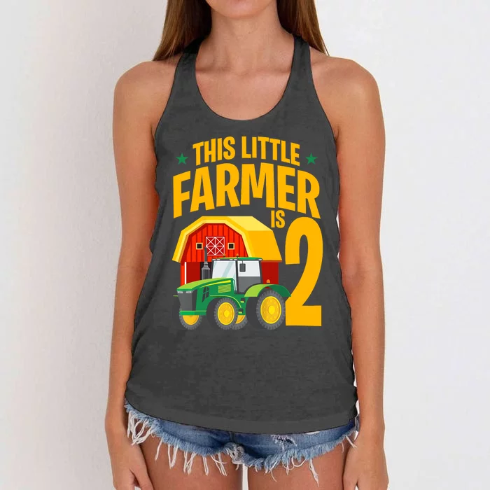 2nd Birthday This Little Farmer Is 2 Year Old Tractor Women's Knotted Racerback Tank