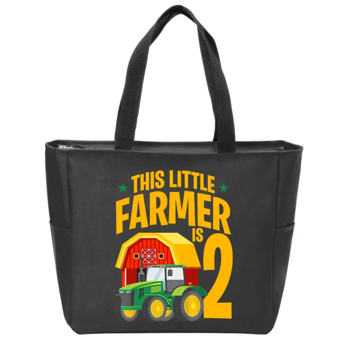 2nd Birthday This Little Farmer Is 2 Year Old Tractor Zip Tote Bag