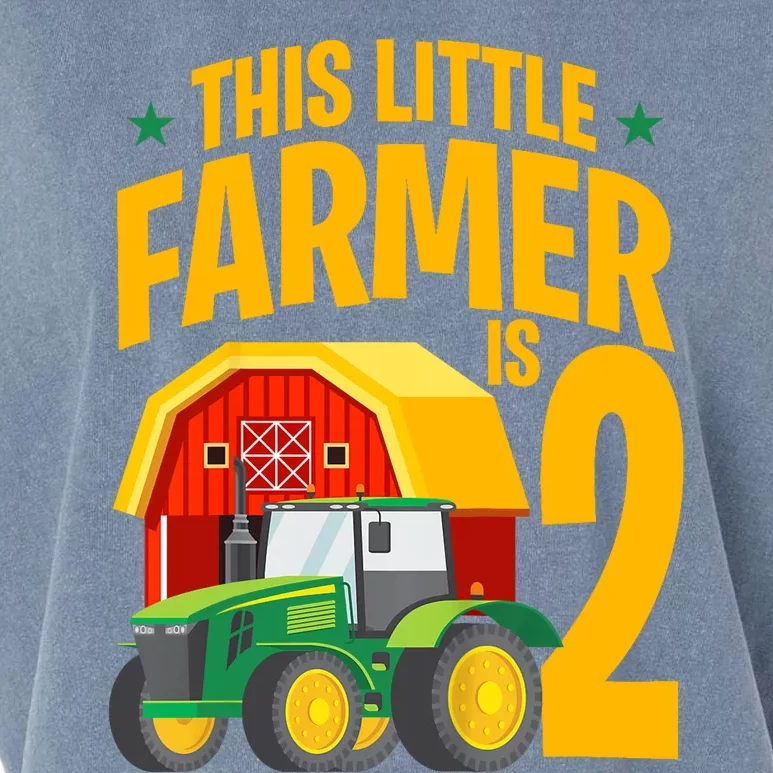 2nd Birthday This Little Farmer Is 2 Year Old Tractor Garment-Dyed Women's Muscle Tee