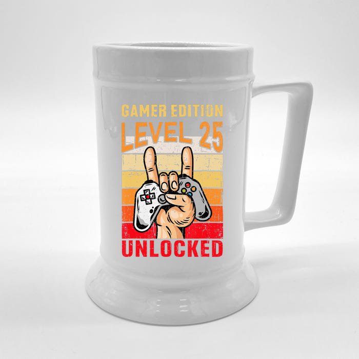 25Th Birthday Video Gamer Edition Level 25 Unlocked Front & Back Beer Stein