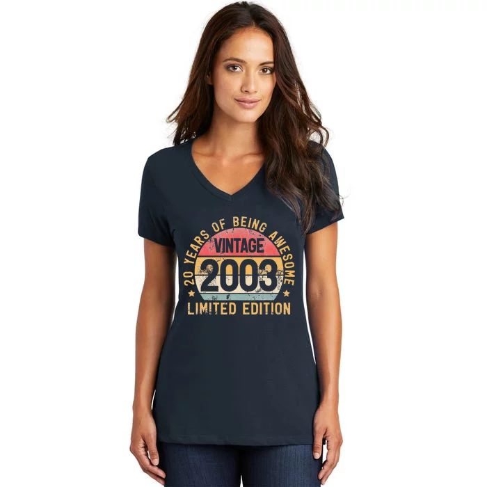 20th Birthday Vintage 2003 Turning 20 BDay 20 Years Old Women's V-Neck T-Shirt