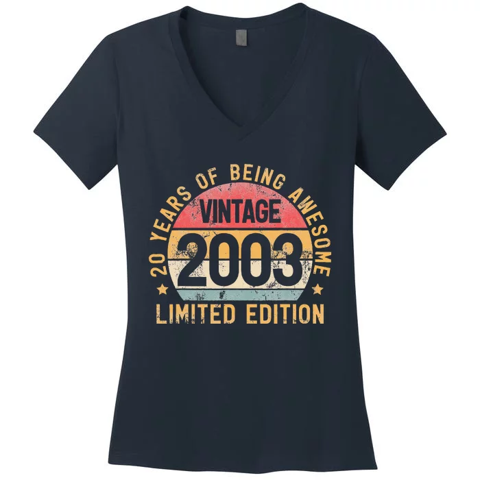 20th Birthday Vintage 2003 Turning 20 BDay 20 Years Old Women's V-Neck T-Shirt