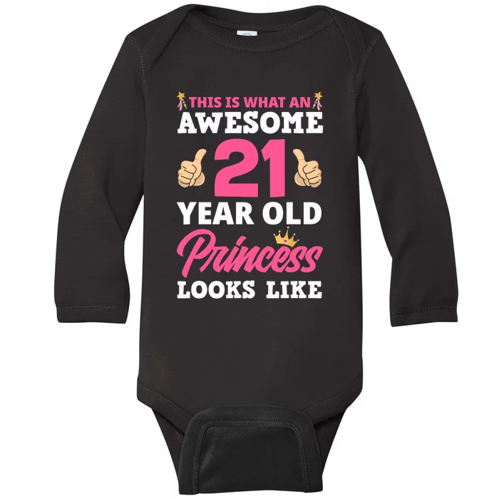 21st Birthday Wo Funny 21 Years Old Birthday Girl Baby Long Sleeve Bodysuit