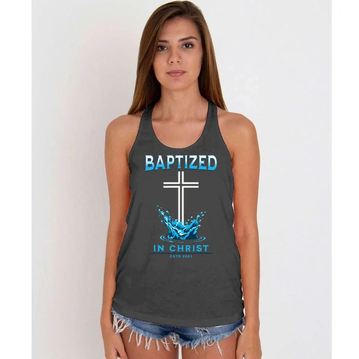 2023 Christian Baptism Baptized In Christ Keepsake Women's Knotted Racerback Tank