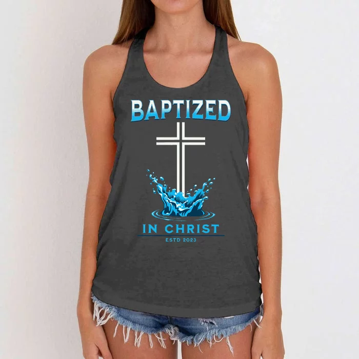 2023 Christian Baptism Baptized In Christ Keepsake Women's Knotted Racerback Tank