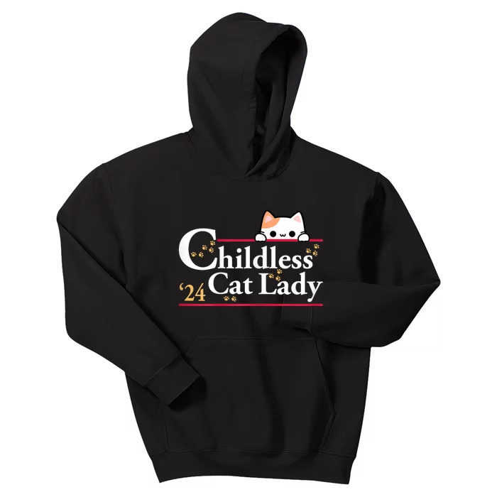 2024 Childless Cat Lady For President Kids Hoodie