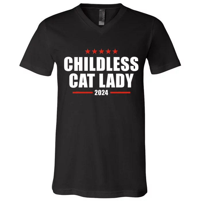 2024 Childless Cat Lady For President V-Neck T-Shirt