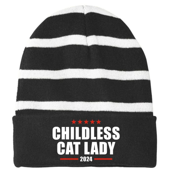 2024 Childless Cat Lady For President Striped Beanie with Solid Band