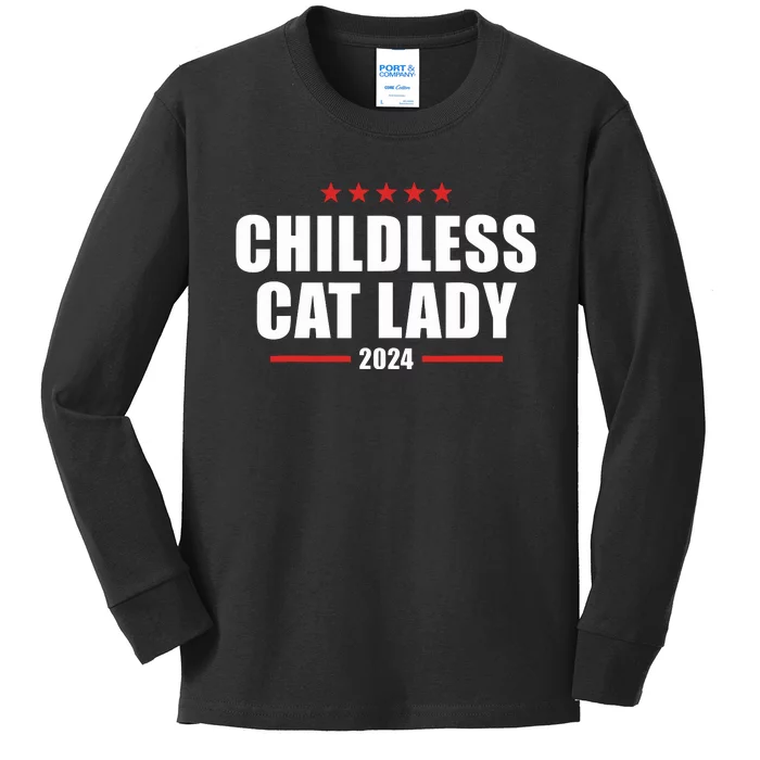 2024 Childless Cat Lady Kids Long Sleeve Shirt