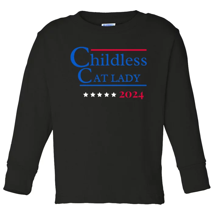 2024 Childless Cat Lady For President Toddler Long Sleeve Shirt