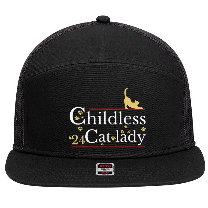 2024 Childless Cat Lady Gift 7 Panel Mesh Trucker Snapback Hat