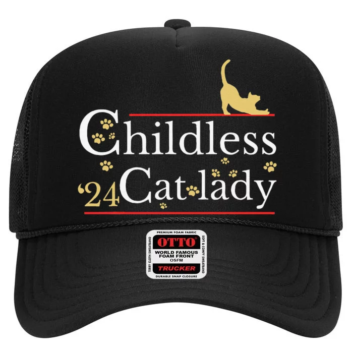 2024 Childless Cat Lady Gift High Crown Mesh Trucker Hat