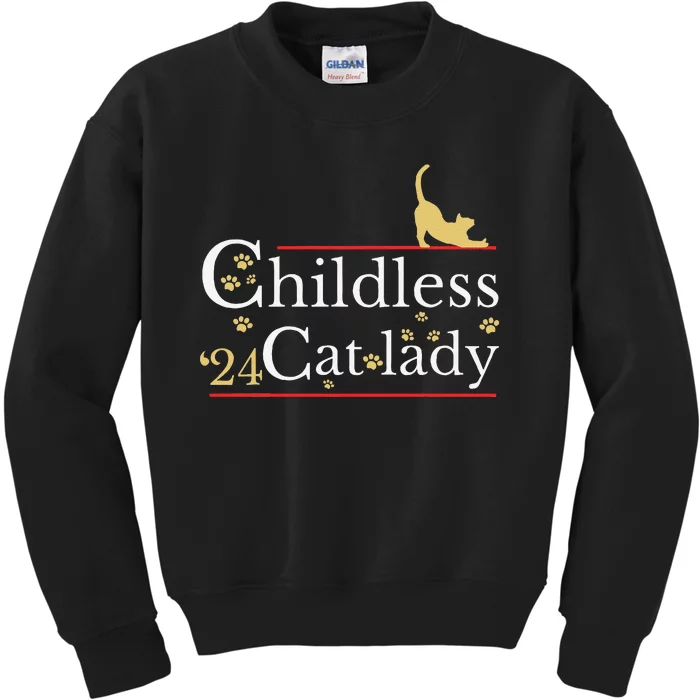 2024 Childless Cat Lady Gift Kids Sweatshirt