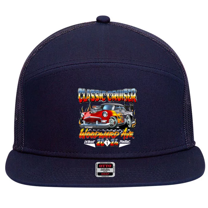 2024 Classic Cruiser Red Muscle Car Detroit To Pontiac 7 Panel Mesh Trucker Snapback Hat