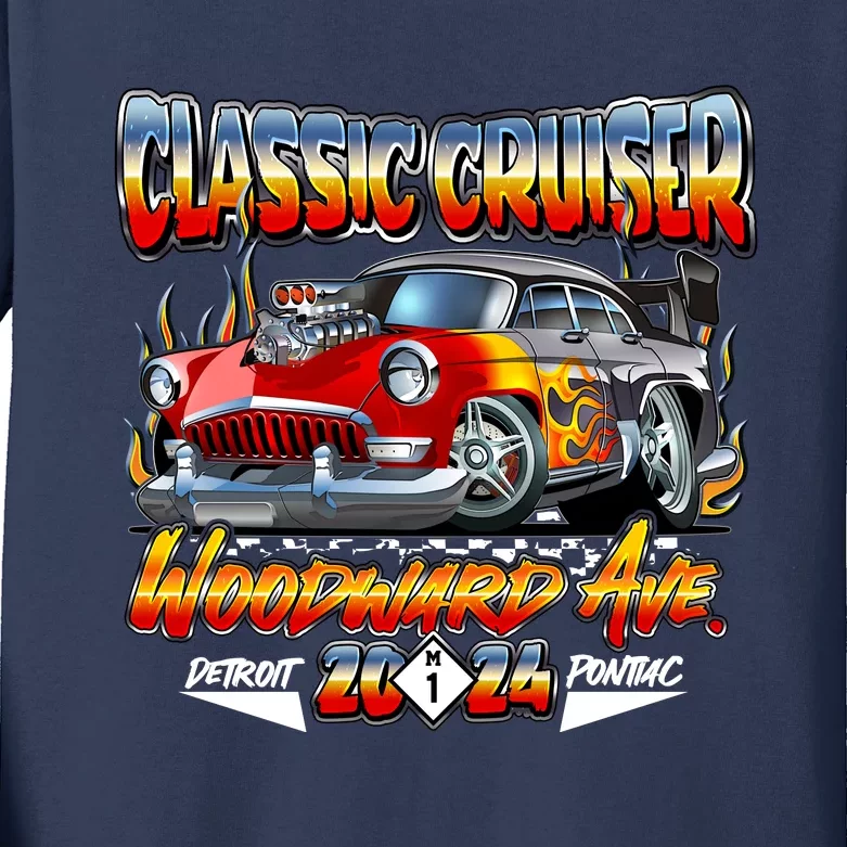 2024 Classic Cruiser Red Muscle Car Detroit To Pontiac Kids Long Sleeve Shirt