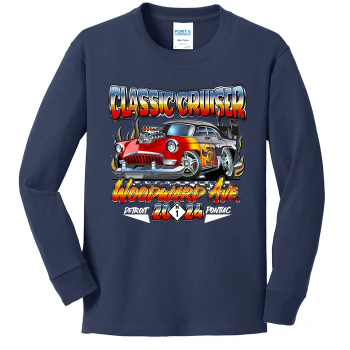 2024 Classic Cruiser Red Muscle Car Detroit To Pontiac Kids Long Sleeve Shirt