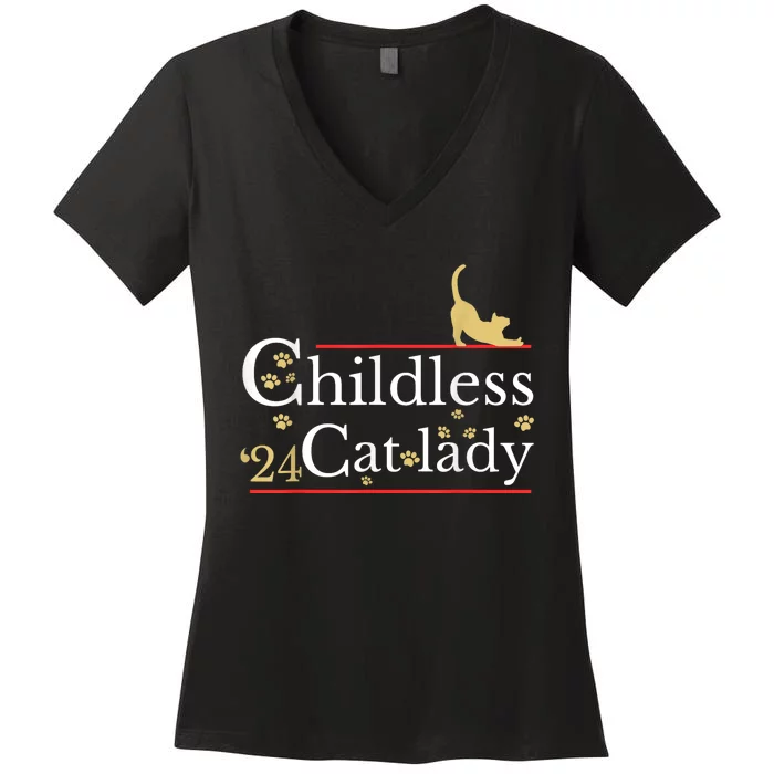 2024 Childless Cat Lady Women's V-Neck T-Shirt