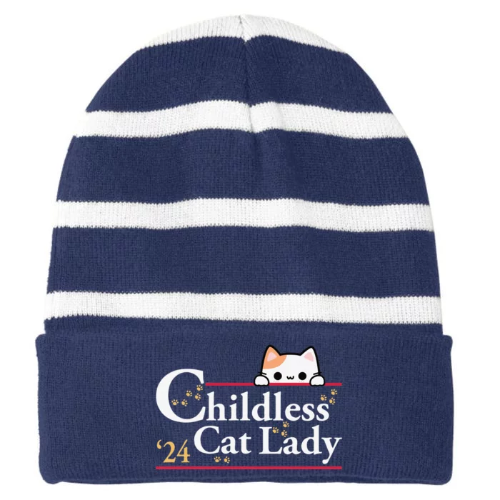 2024 Childless Cat Lady For President Striped Beanie with Solid Band