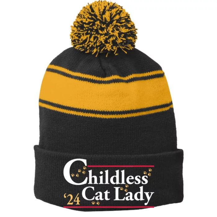 2024 Childless Cat Lady For President Stripe Pom Pom Beanie