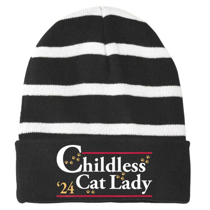 2024 Childless Cat Lady For President Striped Beanie with Solid Band