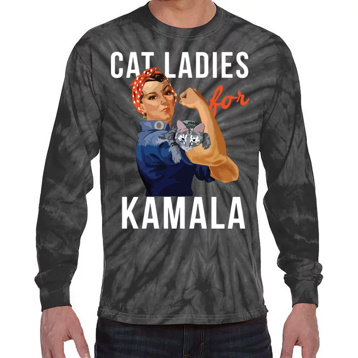 2024 Cat Ladies For Kamala Tie-Dye Long Sleeve Shirt