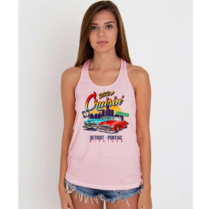 2024 Cruisin Woodward Ave Cruise Detroit To Pontiac Classic Cars Women's Knotted Racerback Tank