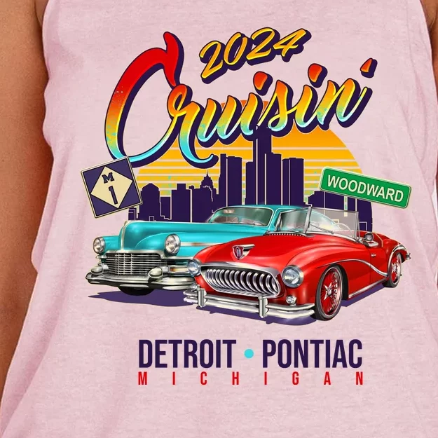 2024 Cruisin Woodward Ave Cruise Detroit To Pontiac Classic Cars Women's Knotted Racerback Tank