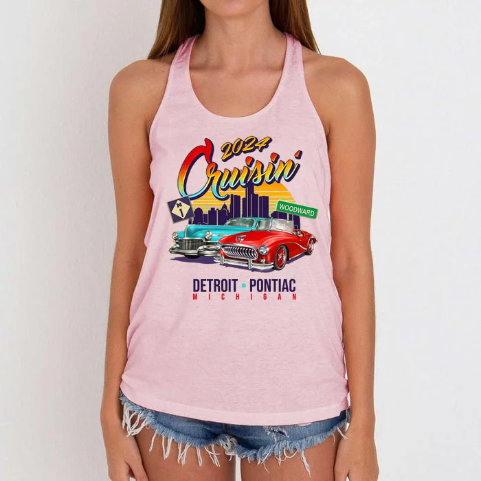 2024 Cruisin Woodward Ave Cruise Detroit To Pontiac Classic Cars Women's Knotted Racerback Tank