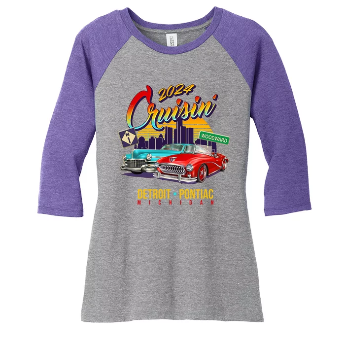 2024 Cruisin Woodward Ave Cruise Detroit To Pontiac Classic Cars Women's Tri-Blend 3/4-Sleeve Raglan Shirt