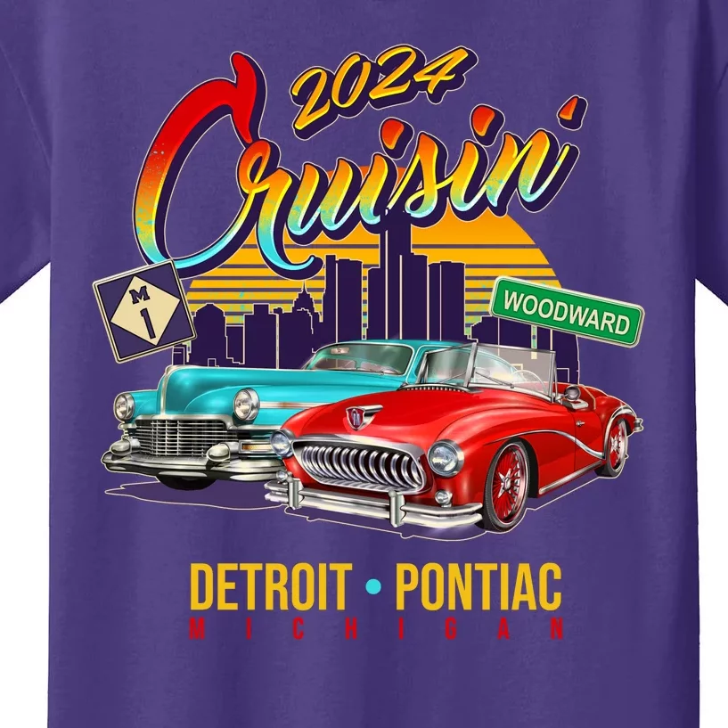 2024 Cruisin Woodward Ave Cruise Detroit To Pontiac Classic Cars Kids T-Shirt