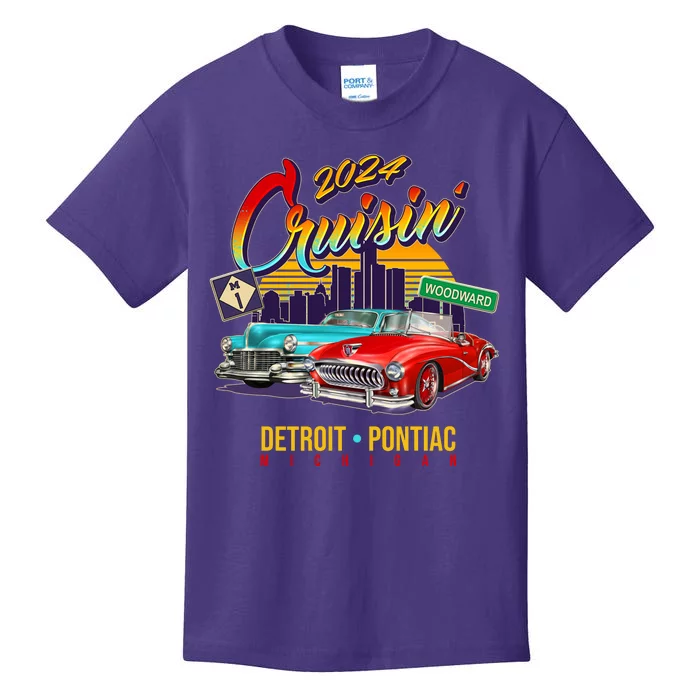 2024 Cruisin Woodward Ave Cruise Detroit To Pontiac Classic Cars Kids T-Shirt