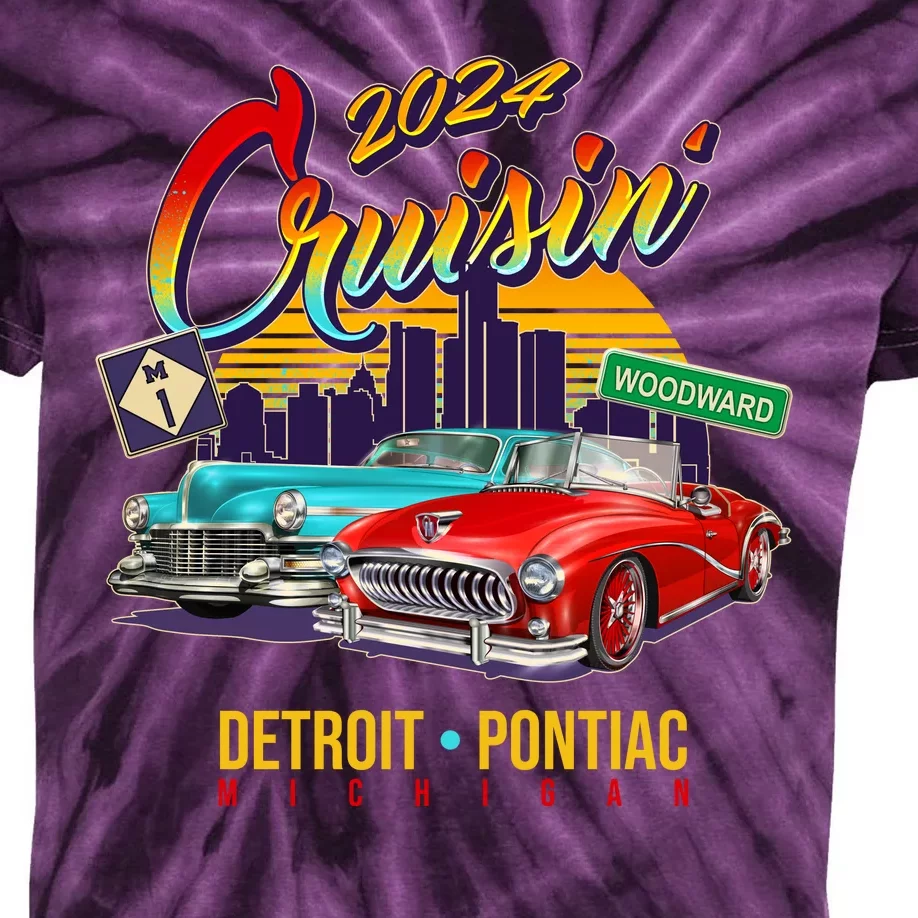 2024 Cruisin Woodward Ave Cruise Detroit To Pontiac Classic Cars Kids Tie-Dye T-Shirt