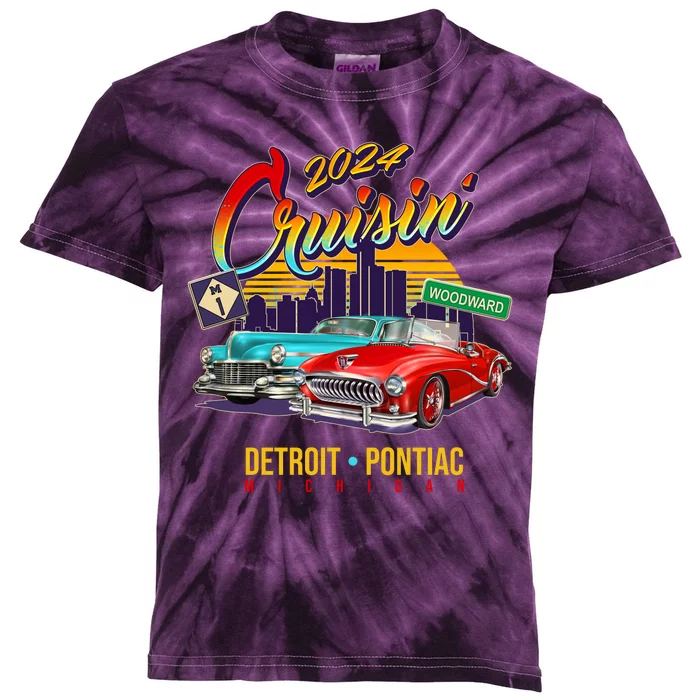 2024 Cruisin Woodward Ave Cruise Detroit To Pontiac Classic Cars Kids Tie-Dye T-Shirt